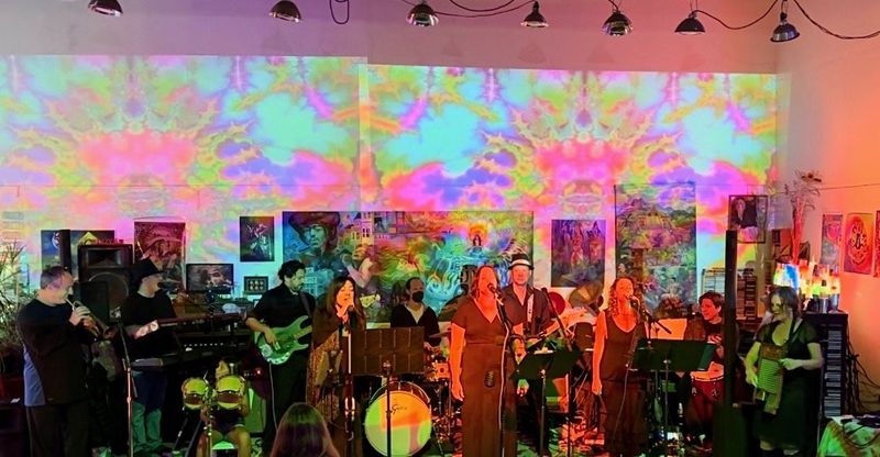 Enjoyus performing indoors with colorful lights